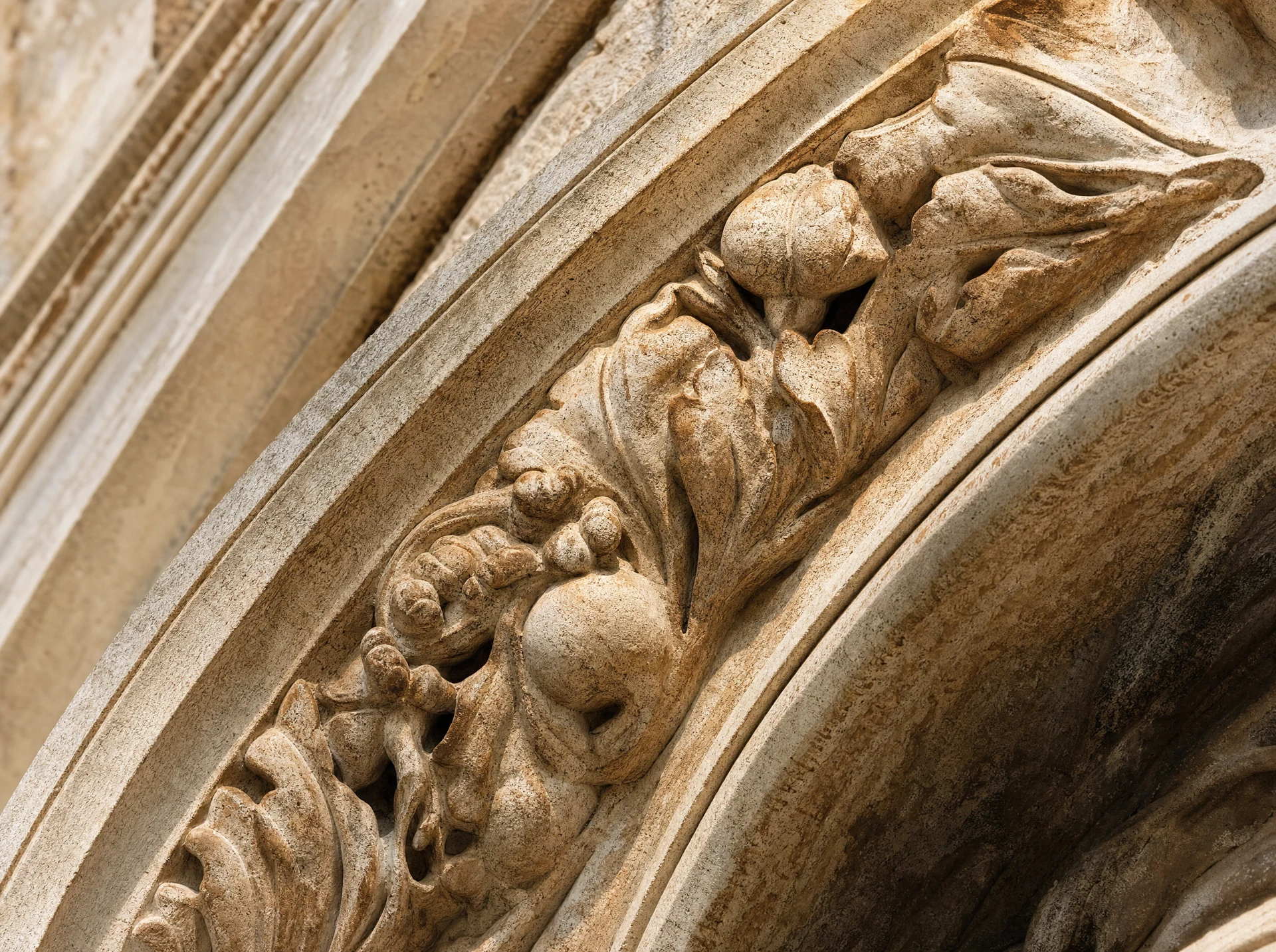 Détail sculpté d’une façade en pierre